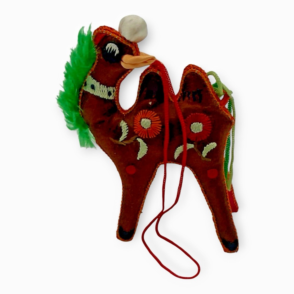 Handmade Camel Silk Fabric Ornament Embroidered Folk Art Figure Vintage